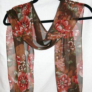 Vintage Basha Scarf ~100% Silk Sheer Earthy Colors